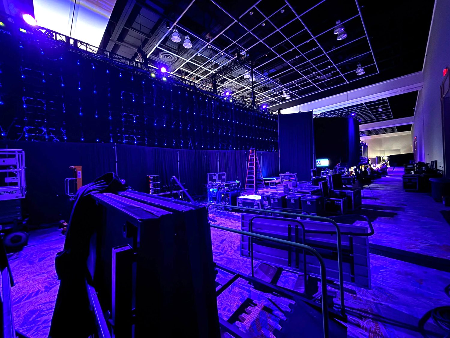 Backstage view of a large LED wall